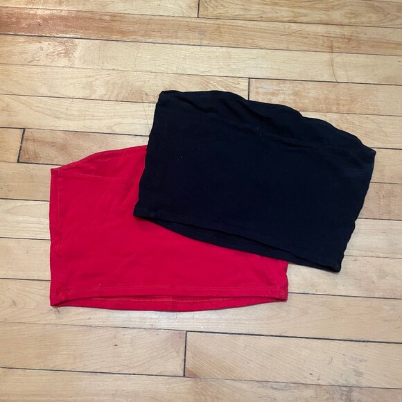 Set of 2 Red & Black Tube Crop Tops - Picture 2 of 4
